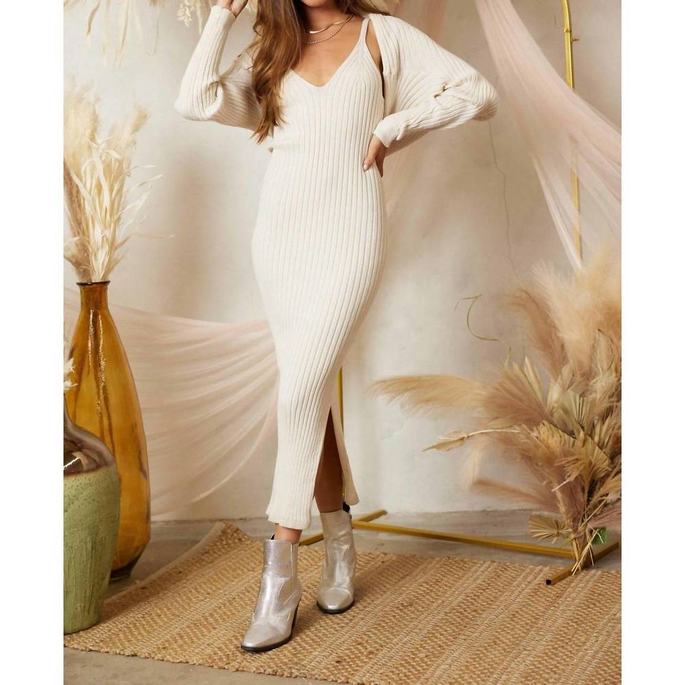 NEW ENDLESS BLU. bolero cardigan knit dress set in cream